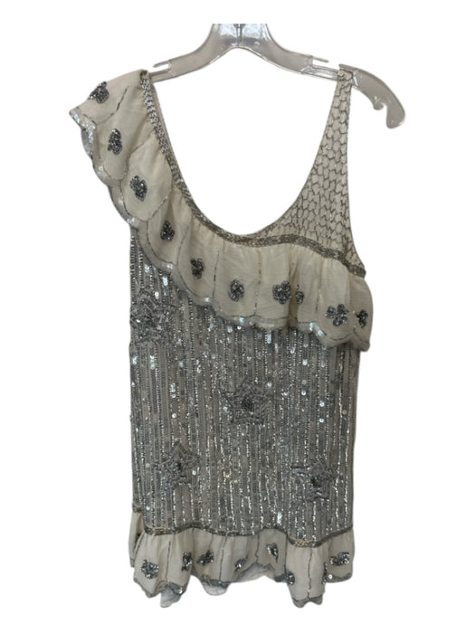 Ceilonia Size S White & Silver Viscose Blend Sleeveless Beaded Sequins Dress White & Silver / S