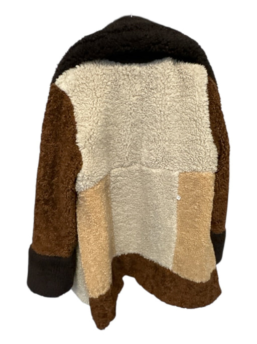 A.L.C. Size S Brown & Tan Faux Shearling Long Sleeve Color Block Coat Brown & Tan / S