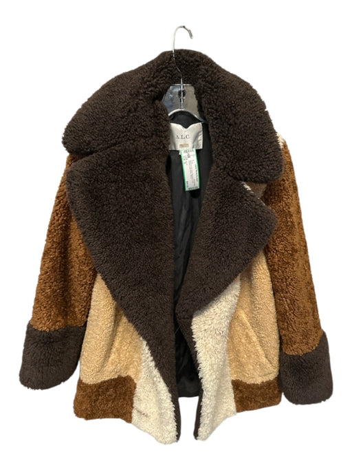 A.L.C. Size S Brown & Tan Faux Shearling Long Sleeve Color Block Coat Brown & Tan / S