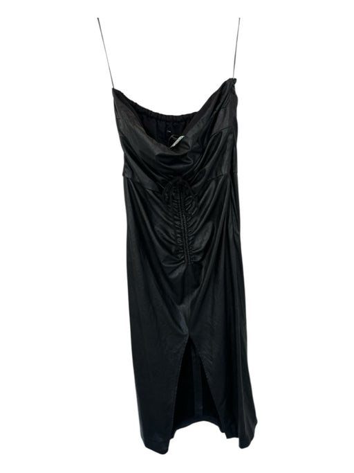 Rachel Comey Size 0 Black Vegan Leather Strapless Drawstring Slit Midi Dress Black / 0