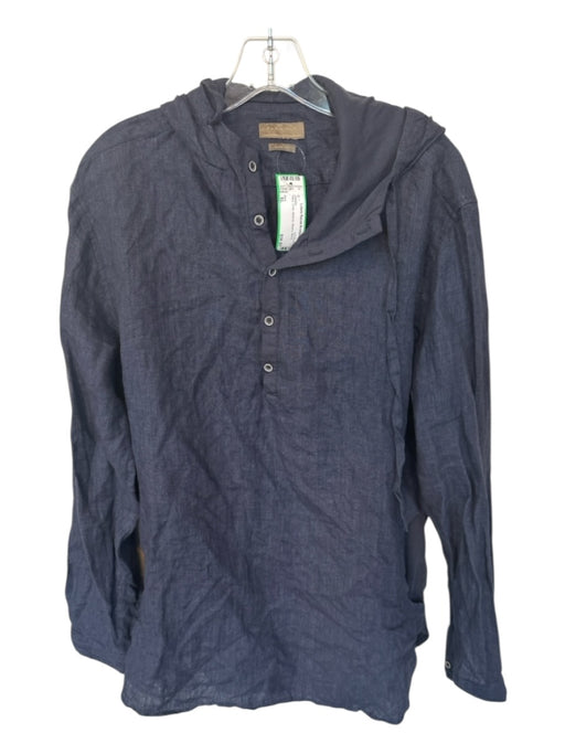 Zara Navy Linen Buttons Men's Hoodie Navy / XL