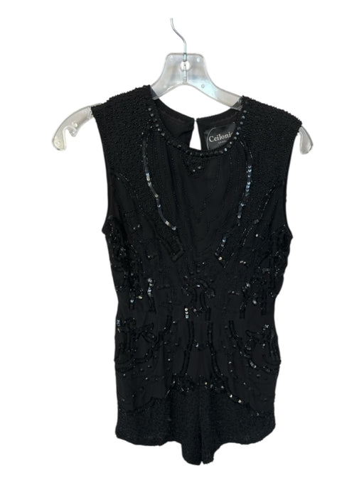 Ceilonia Size Est S Black Sequin Sleeveless Keyhole Back Romper Black / Est S