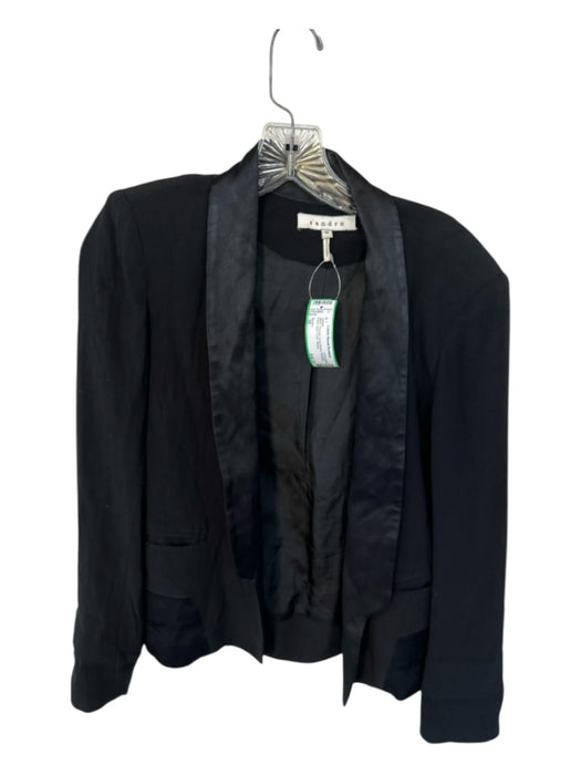 Sandro Size 36 Black Viscose Long Sleeve Shoulder Pads Open Front Jacket Black / 36