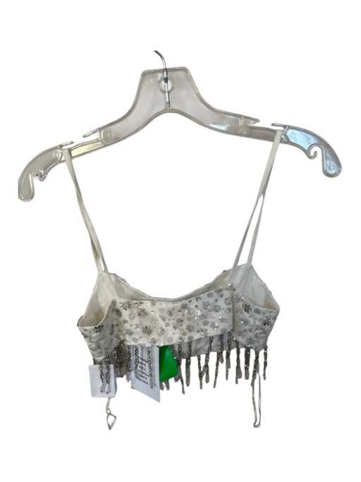 Ceilonia Size S White & Silver Rhinestone Sequins Spaghetti Strap Cropped Top White & Silver / S