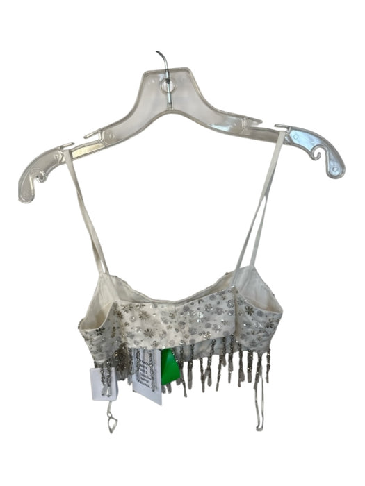 Ceilonia Size S White & Silver Rhinestone Sequins Spaghetti Strap Cropped Top White & Silver / S