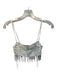 Ceilonia Size S White & Silver Rhinestone Sequins Spaghetti Strap Cropped Top White & Silver / S