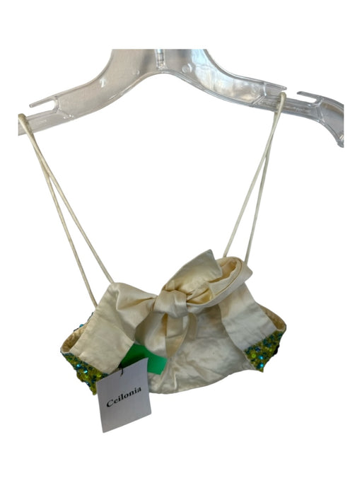 Ceilonia Size S Green & Blue Beaded Sequins Spaghetti Strap Cropped Top Green & Blue / S