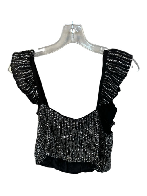 Ceilonia Size Est S Black & Silver Sequin Flutter Sleeves Beaded Cropped Top Black & Silver / Est S