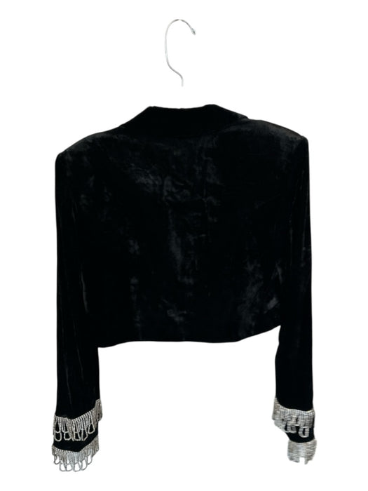 Camila Coelho Size S Black & Silver Velvet Rhinestones Cropped One Button Jacket Black & Silver / S