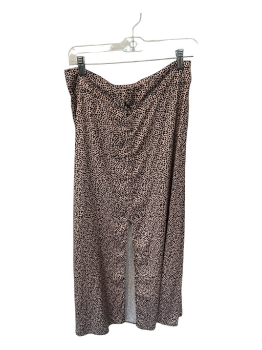 Free People Size 12 Tan & black Polyester Buttons Animal Print Slit Maxi Skirt Tan & black / 12