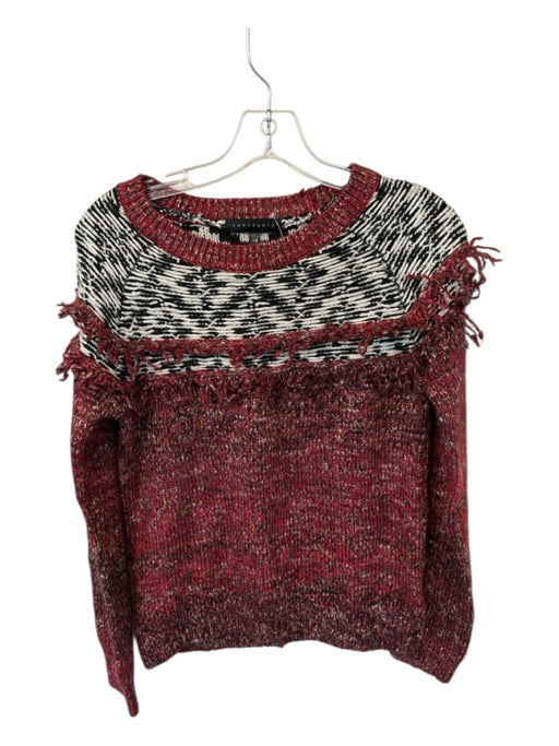 Sanctuary Size XS Red & Black Acrylic Blend Long Sleeve Fringe Sweater Red & Black / XS