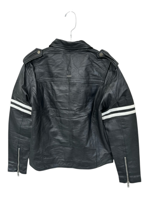 Deadwood NWT Size M Black & White Leather Stripe Moto Men's Jacket Black & White / M