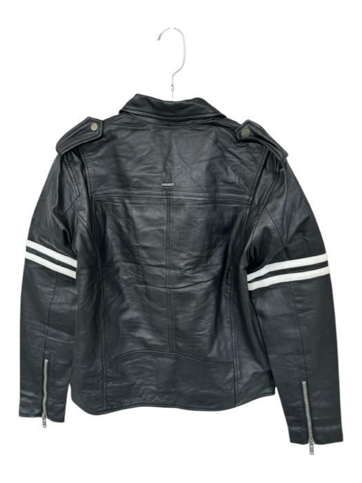 Deadwood NWT Size M Black & White Leather Stripe Moto Men's Jacket Black & White / M