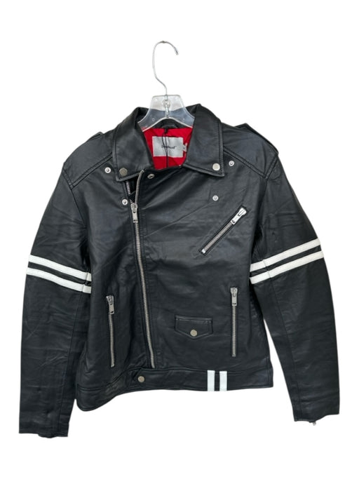 Deadwood NWT Size M Black & White Leather Stripe Moto Men's Jacket Black & White / M