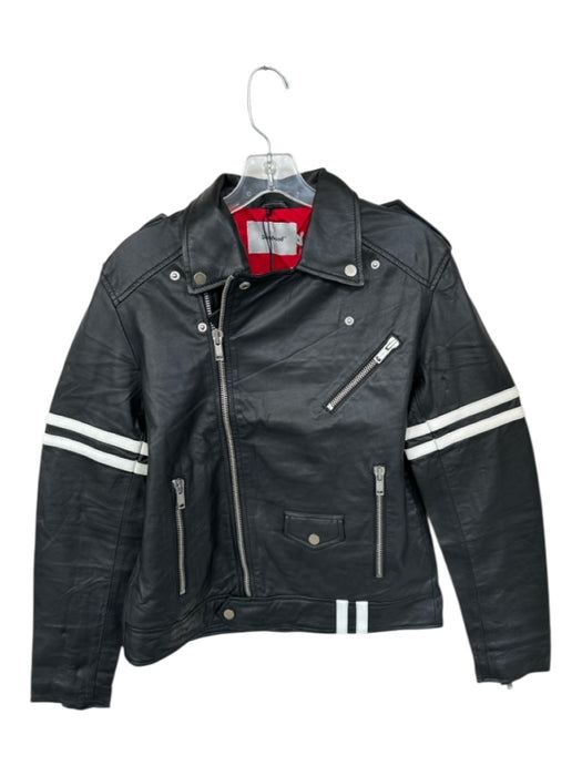 Deadwood NWT Size M Black & White Leather Stripe Moto Men's Jacket Black & White / M