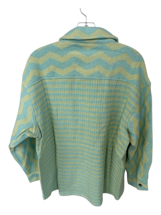 Summery Size S Aqua & Yellow Cotton Long Sleeve Chevron Buttons Shacket Jacket Aqua & Yellow / S