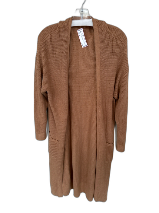 525 Size M Brown Cotton Long Sleeve Knit Open Front Duster Sweater Brown / M