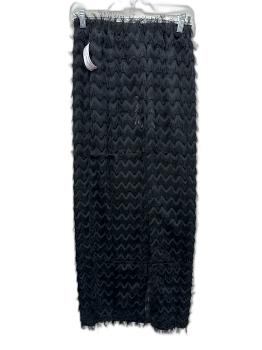 Blanca Size XS/S Black Polyester Elastic Waist Wave Fringe Maxi Skirt Black / XS/S
