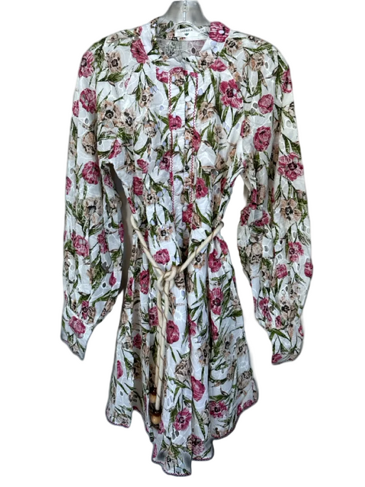 Lalibela Size XS Green & Red Cotton Long Balloon Sleeve Flowers eyelet Dress Green & Red / XS