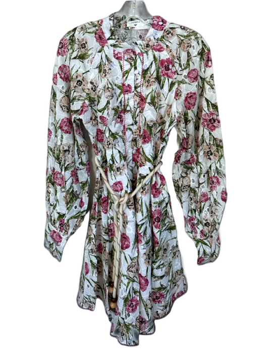 Lalibela Size XS Green & Red Cotton Long Balloon Sleeve Flowers eyelet Dress Green & Red / XS