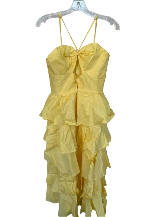 Lalibela Size M Yellow Cotton Spaghetti Strap Keyhole Front Tiered Maxi Dress