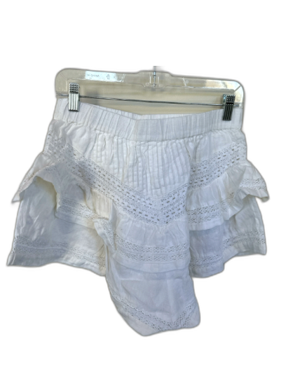 Maia Bergman Size L White Linen Elastic Waist Lace Detail Ruffles Shorts White / L
