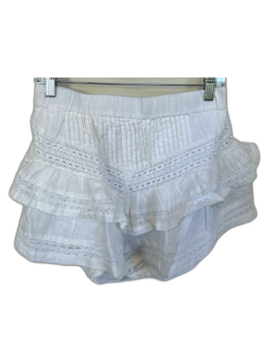 Maia Bergman Size L White Linen Elastic Waist Lace Detail Ruffles Shorts White / L