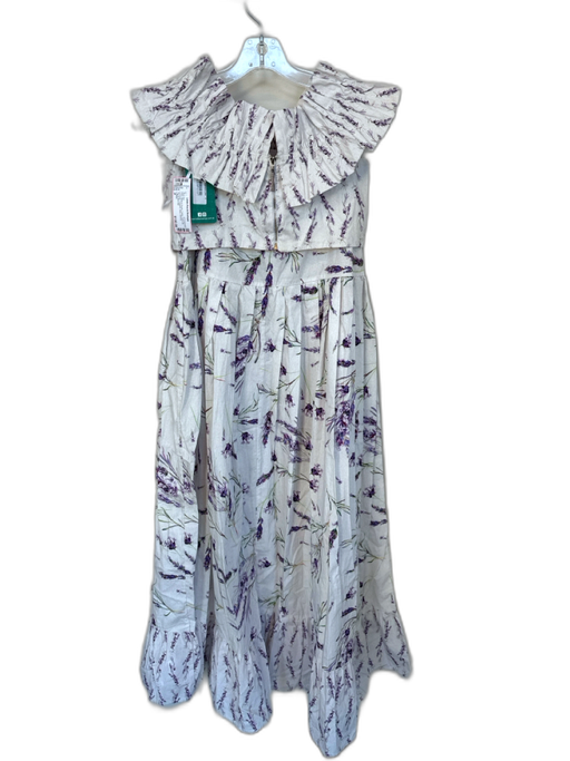 Lalibela Size P White & Purple Cotton Side Zip Lavender Cropped Maxi Skirt Set White & Purple / P