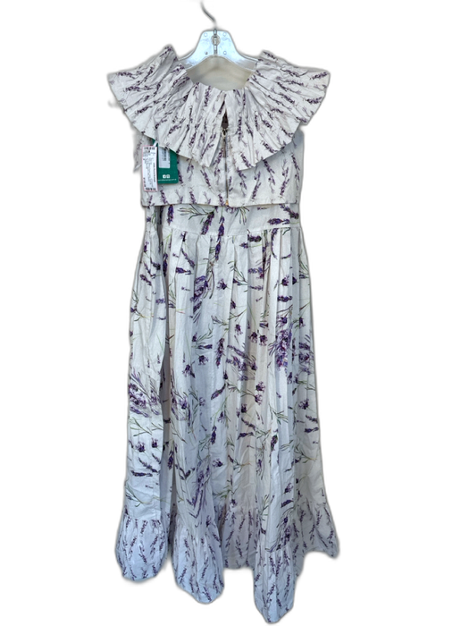 Lalibela Size P White & Purple Cotton Side Zip Lavender Cropped Maxi Skirt Set White & Purple / P