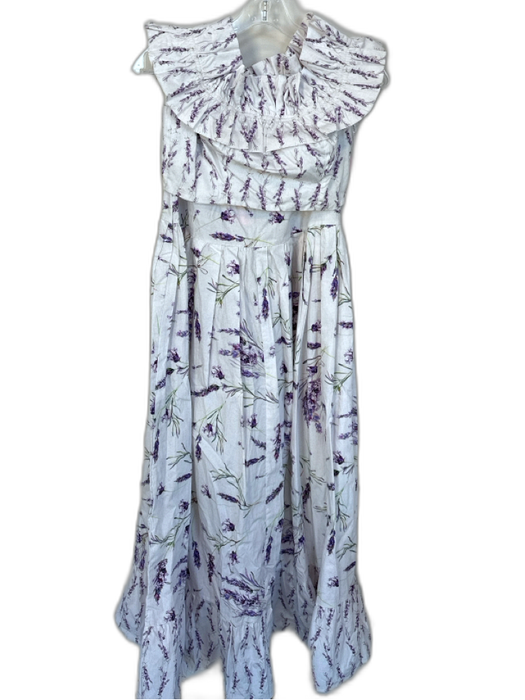 Lalibela Size P White & Purple Cotton Side Zip Lavender Cropped Maxi Skirt Set White & Purple / P