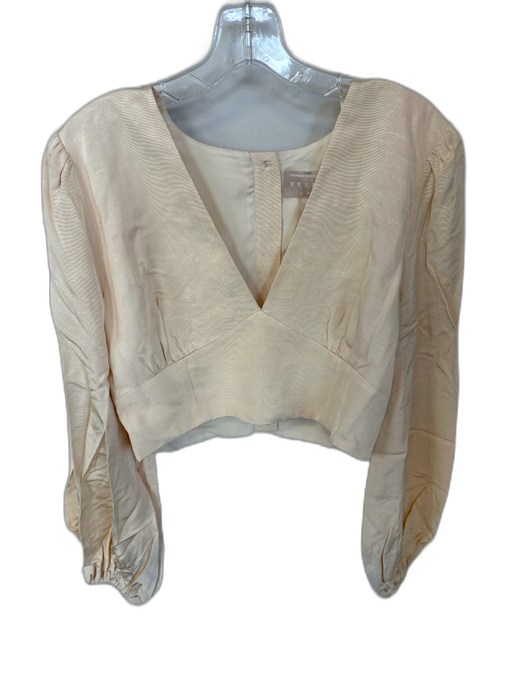 Keepsake Size 8 Tan Viscose Long Balloon Sleeve V Neck Cropped Top Tan / 8