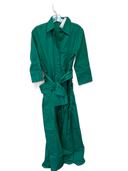 Lalibela Size S Teal Cotton Long Sleeve Side Cut Outs Button Down Belted Dress Teal / S