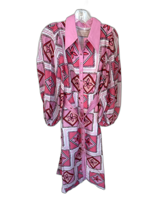 Keepsake Size 6 Pink & Red Cotton Long Sleeve Flowers Collar Belted Dress Pink & Red / 6