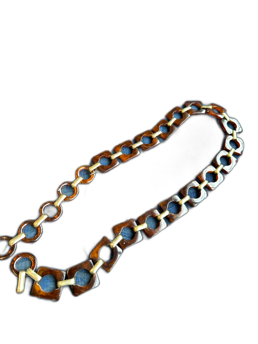 Yves Saint Laurent Brown & Brass Acrylic Tortoise shell Circles Squares Belts Brown & Brass / ADJUSTABLE