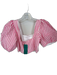 Lalibela Size S Pink & White Cotton Blend 3/4 Balloon Sleeve Striped Cropped Top Pink & White / S