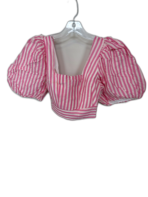 Lalibela Size S Pink & White Cotton Blend 3/4 Balloon Sleeve Striped Cropped Top Pink & White / S