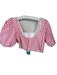Lalibela Size S Pink & White Cotton Blend 3/4 Balloon Sleeve Striped Cropped Top Pink & White / S