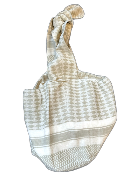 Summery Taupe & White Cotton Tie Strap Diamond Print Bucket Bag Taupe & White / M