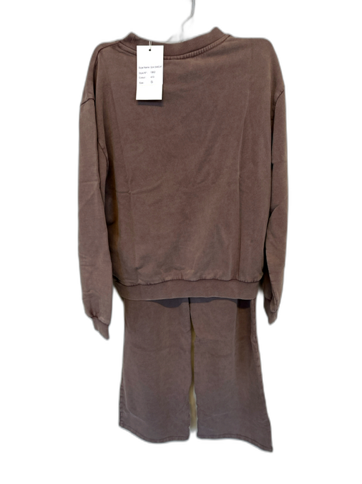 Summery Size S Brown Cotton Drawstring Wide Leg Sweatshirt Pant Set Brown / S