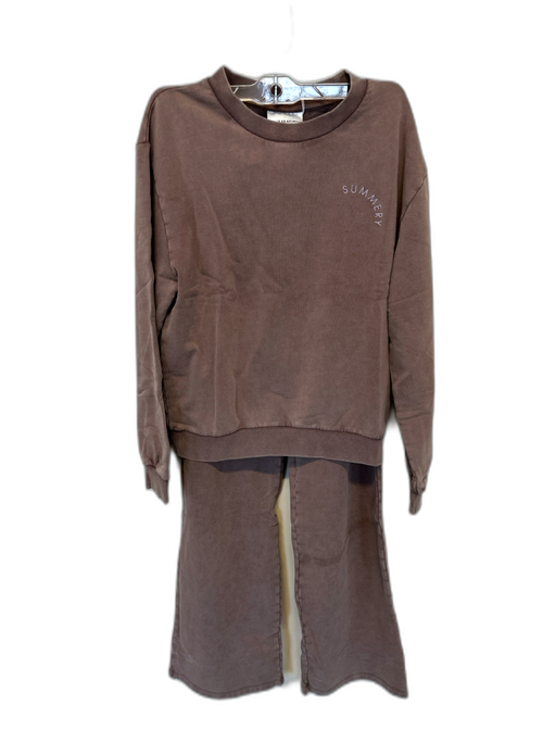 Summery Size S Brown Cotton Drawstring Wide Leg Sweatshirt Pant Set Brown / S