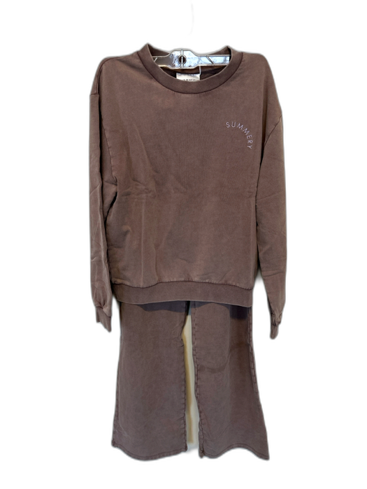 Summery Size S Brown Cotton Drawstring Wide Leg Sweatshirt Pant Set Brown / S