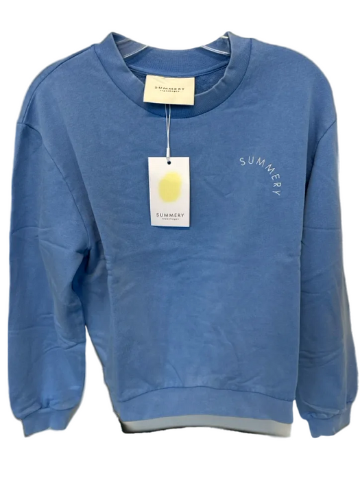 Summery Size S Cornflower Blue Cotton Long Sleeve Crew Neck Sweatshirt Cornflower Blue / S