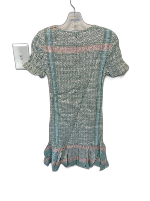 Summery Size S Sage & Pink Cotton Short Sleeve smocked Houndstooth Dress Sage & Pink / S
