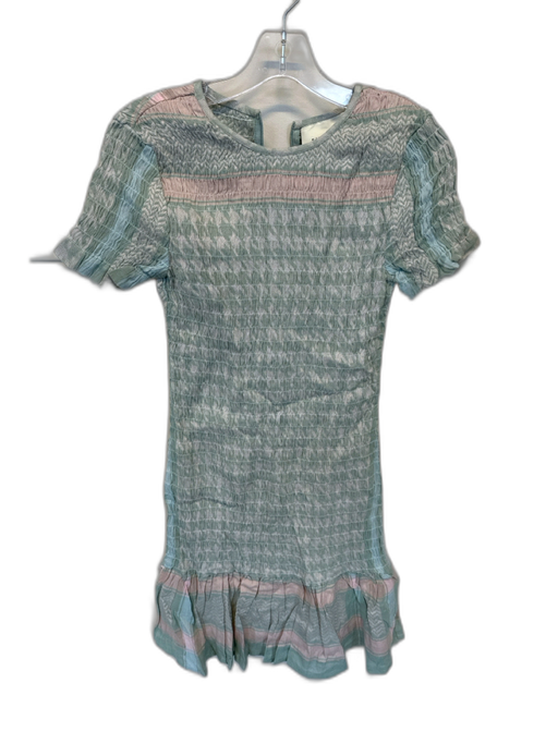 Summery Size S Sage & Pink Cotton Short Sleeve smocked Houndstooth Dress Sage & Pink / S