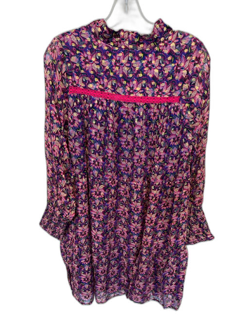 Cecilie Copenhagen Size M Magenta & Navy Viscose Long Balloon Sleeve Dress Magenta & Navy / M