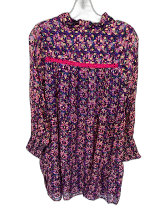 Cecilie Copenhagen Size M Magenta & Navy Viscose Long Balloon Sleeve Dress Magenta & Navy / M