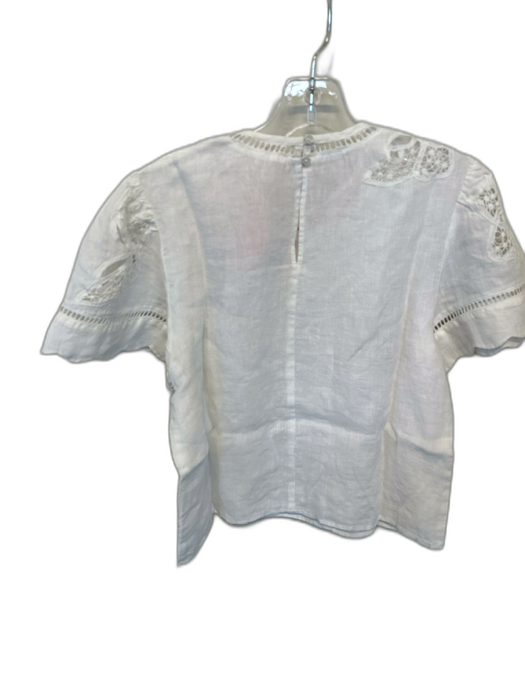 Maia Bergman Size L White Linen Short Sleeve Butterflies Cut Outs Top White / L