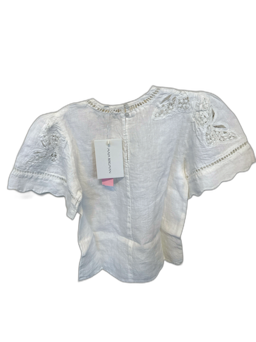Maia Bergman Size XS White Linen Short Sleeve Butterflies Cut Outs Top White / XS