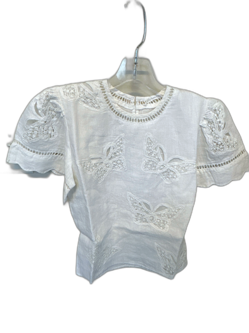 Maia Bergman Size XS White Linen Short Sleeve Butterflies Cut Outs Top White / XS