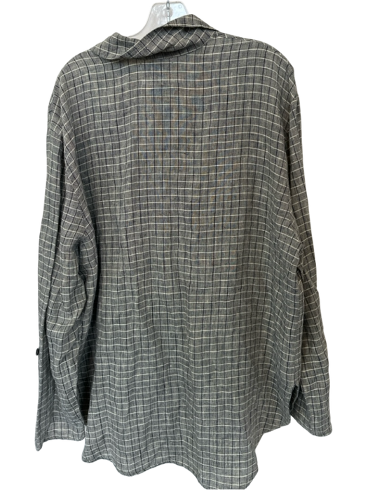 Flax Size Est M Black & Taupe Linen Long Sleeve Grid Button Down Jacket Black & Taupe / Est M